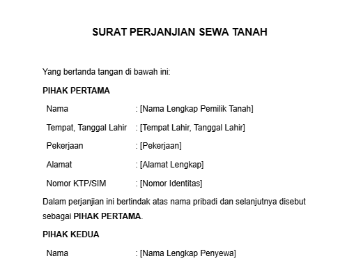 Contoh Surat Perjanjian Sewa Tanah yang Benar 2026 (Doc & PDF)