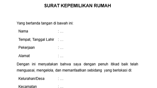 Contoh Surat Kepemilikan Rumah yang Benar (Doc & PDF)