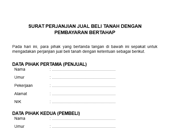 Contoh Surat Perjanjian Jual Beli Tanah dengan Pembayaran Bertahap